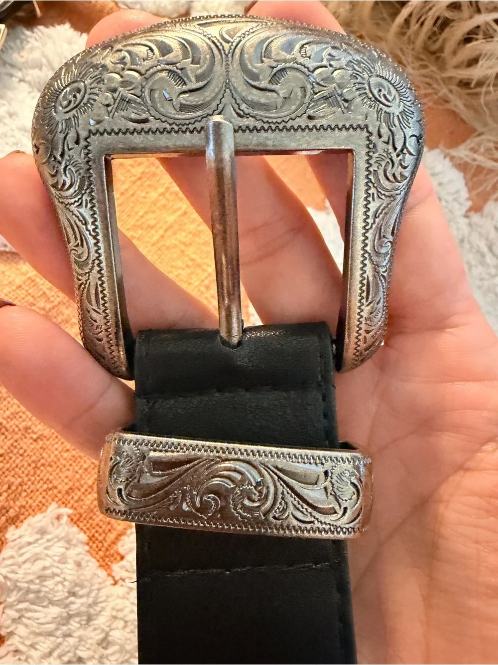 Studded Black Faux Leather Western Buckle Belt